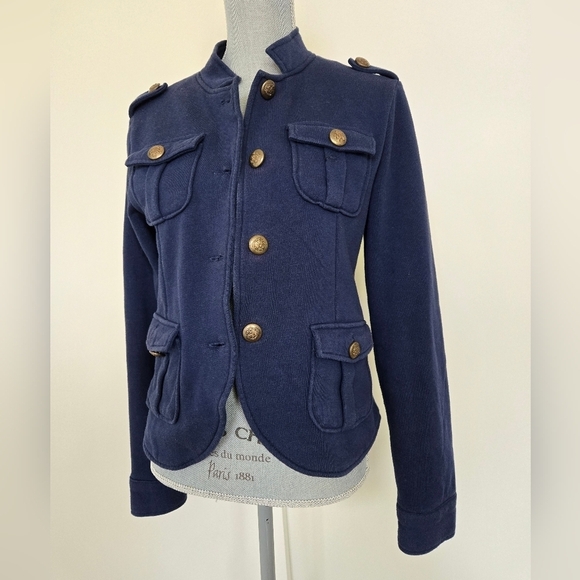 Aqua Military Style Navy Blue Fitted Blazer Jacket Size Medium - Picture 2 of 16